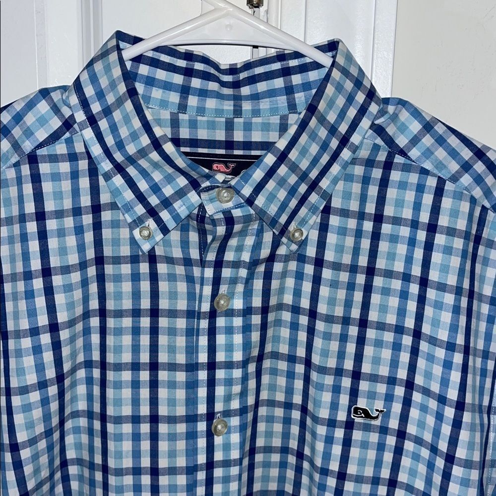 North Carolina Blue Vineyard Vines Whale Pocket LS Plaid Tucker Slim fit shirt L